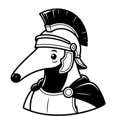 Tamanduá-bandeira em armadura de pretor, mascote do kognitio